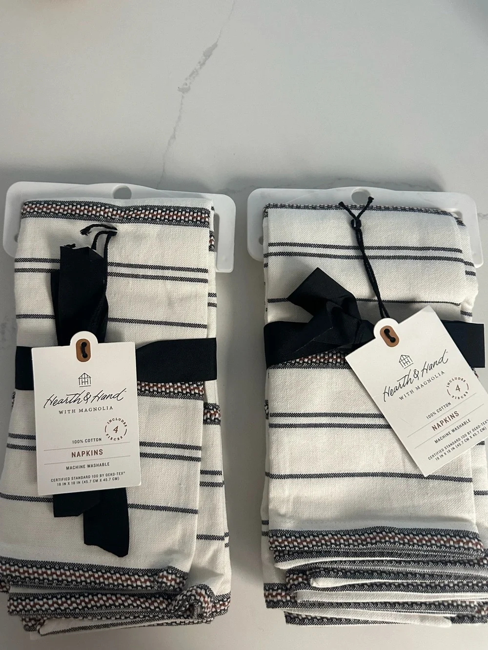 Hearth & Hand White Cotton Napkins with Stripe Detail (Set of 4)